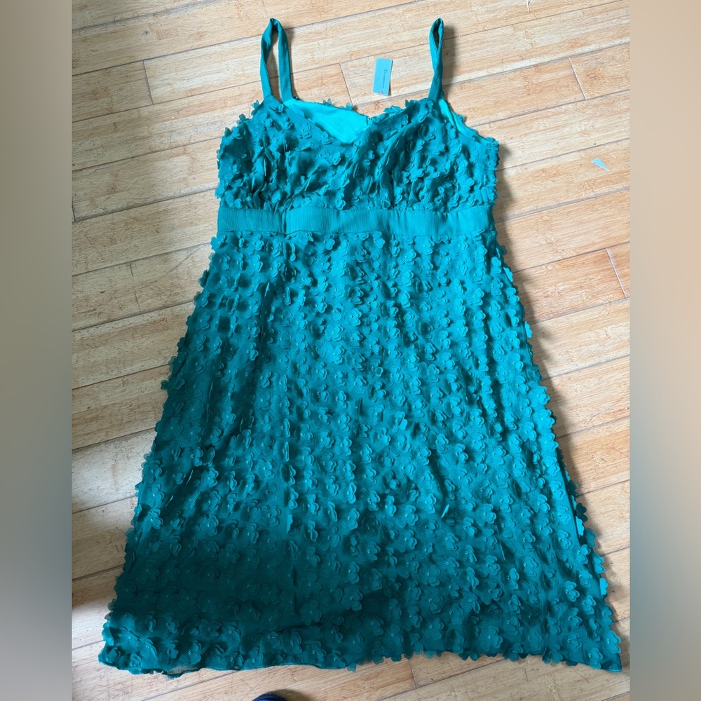 Anthropologie Teal Textured Applique Midi Dress